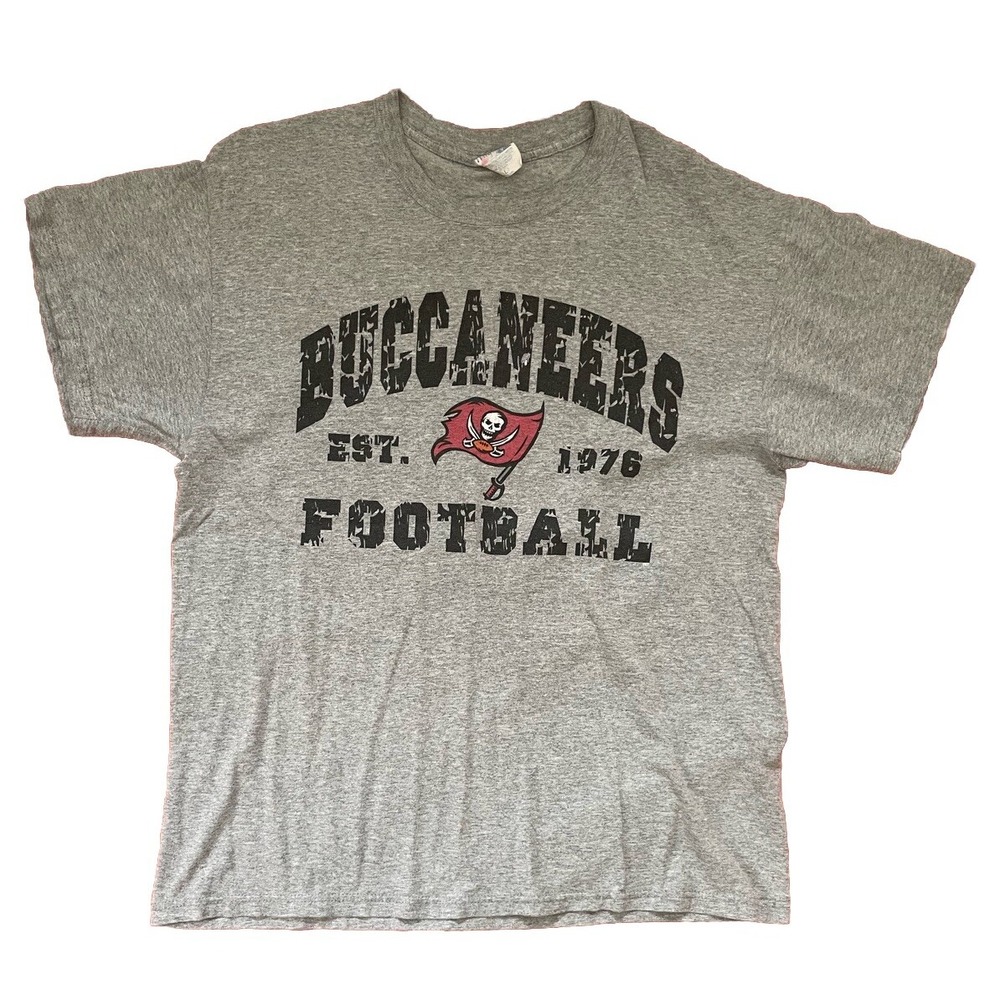 Tampa‎ Bay Buccaneers Grey Chest Logo Short Sleeve T-Shirts Mens Size Large